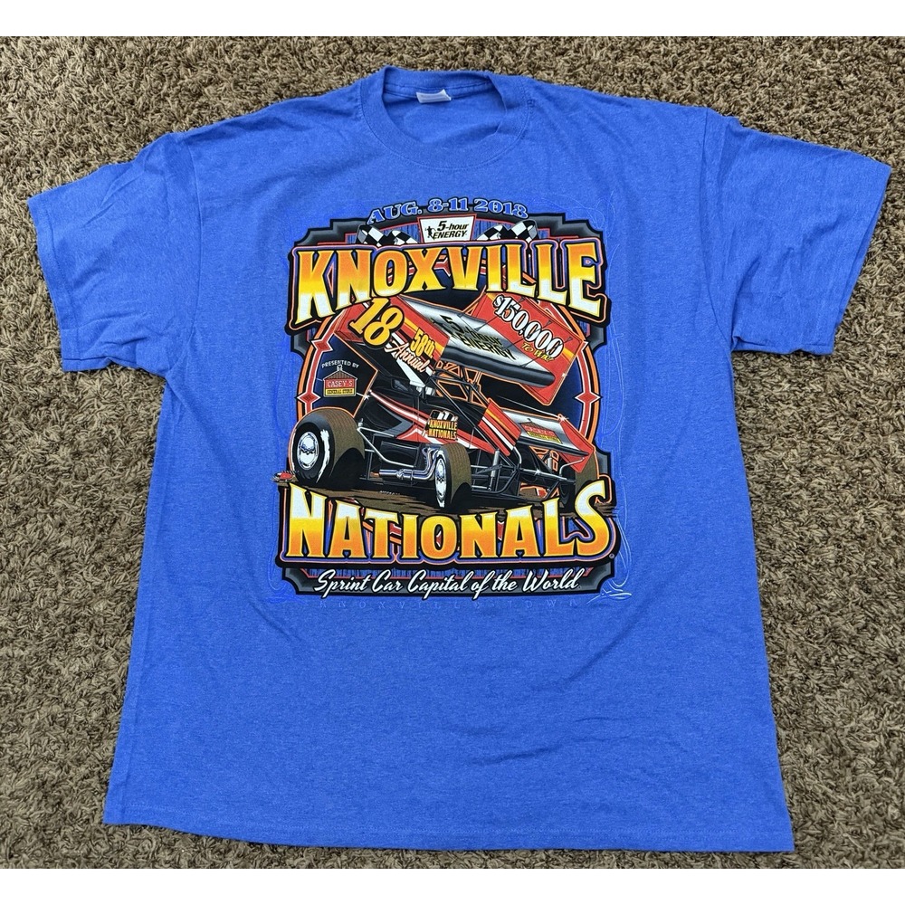 Knoxville Raceway Blue T-Shirt Sprint Car Racing 2018 Nationals Adult XL